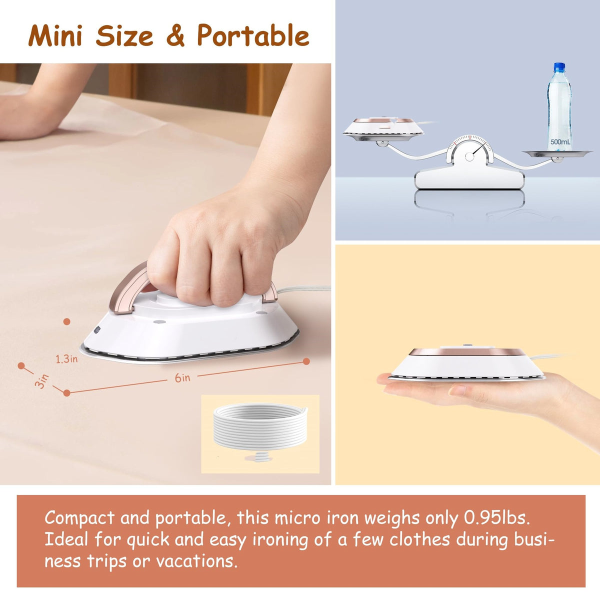 Mini Travel Iron (Dual Voltage 120/220V) — Dry Iron