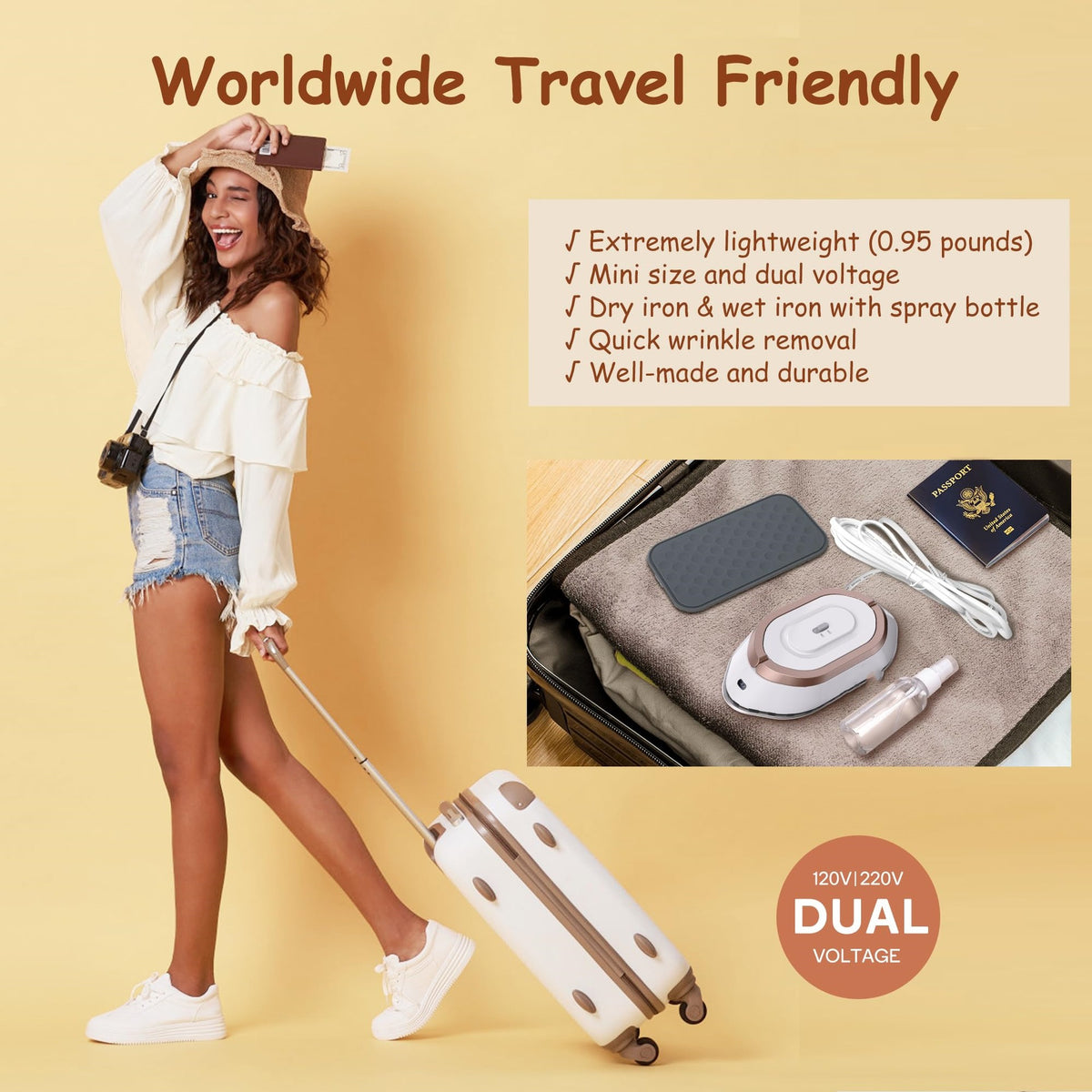 Mini Travel Iron (Dual Voltage 120/220V) — Dry Iron